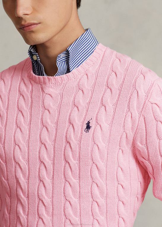 karmel pink Mænd Ralph Lauren kabelstrikket bomuldstrøje Z426B8412