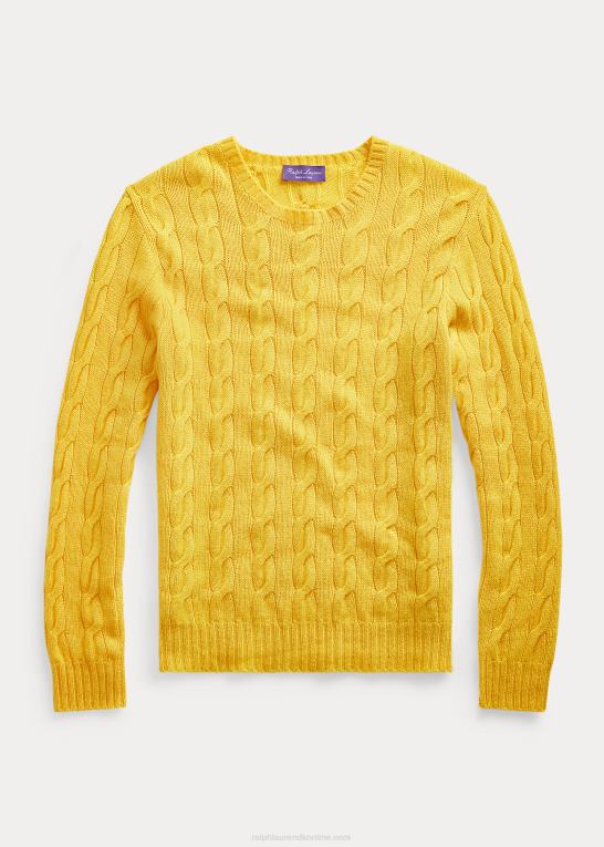 klassisk citrongul Mænd Ralph Lauren kabelstrikket kashmirtrøje Z426B78