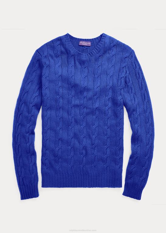 klassisk copenblå Mænd Ralph Lauren kabelstrikket kashmirtrøje Z426B76