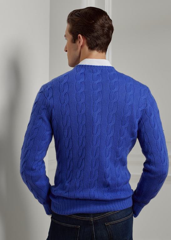 klassisk copenblå Mænd Ralph Lauren kabelstrikket kashmirtrøje Z426B76