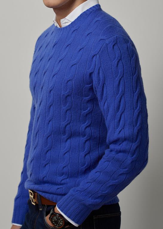 klassisk copenblå Mænd Ralph Lauren kabelstrikket kashmirtrøje Z426B76