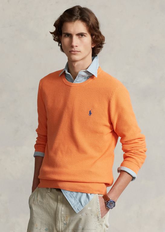 klassisk ferskenlyng Mænd Ralph Lauren trøje med rund hals i tekstureret bomuld Z426B644