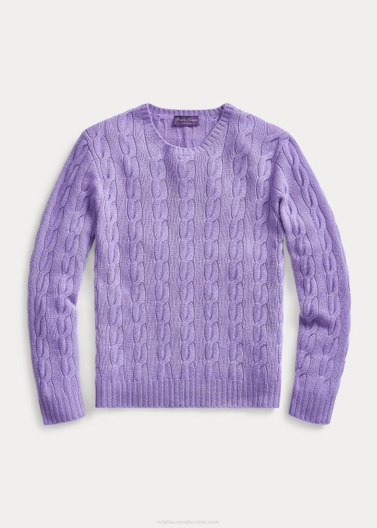 klassisk lavendel Mænd Ralph Lauren kabelstrikket kashmirtrøje Z426B75