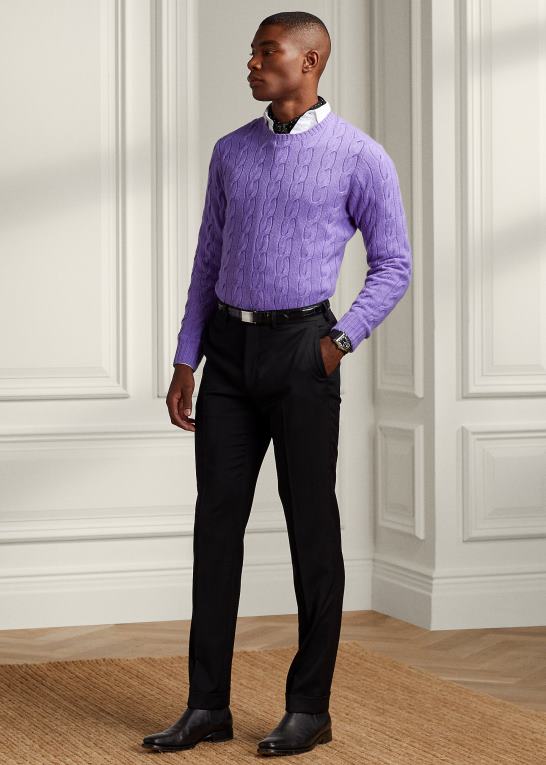 klassisk lavendel Mænd Ralph Lauren kabelstrikket kashmirtrøje Z426B75