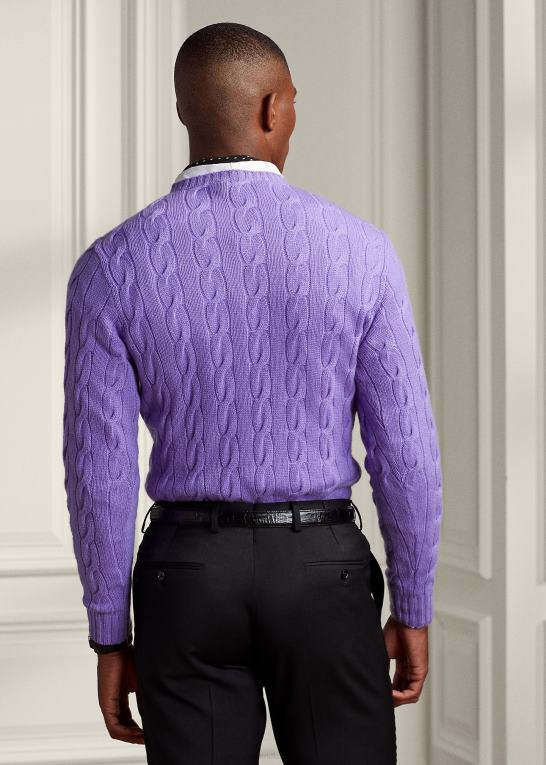 klassisk lavendel Mænd Ralph Lauren kabelstrikket kashmirtrøje Z426B75