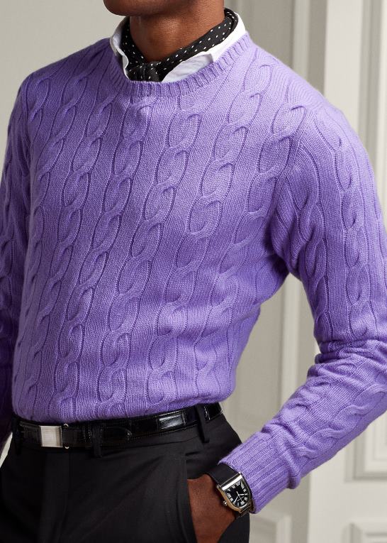 klassisk lavendel Mænd Ralph Lauren kabelstrikket kashmirtrøje Z426B75