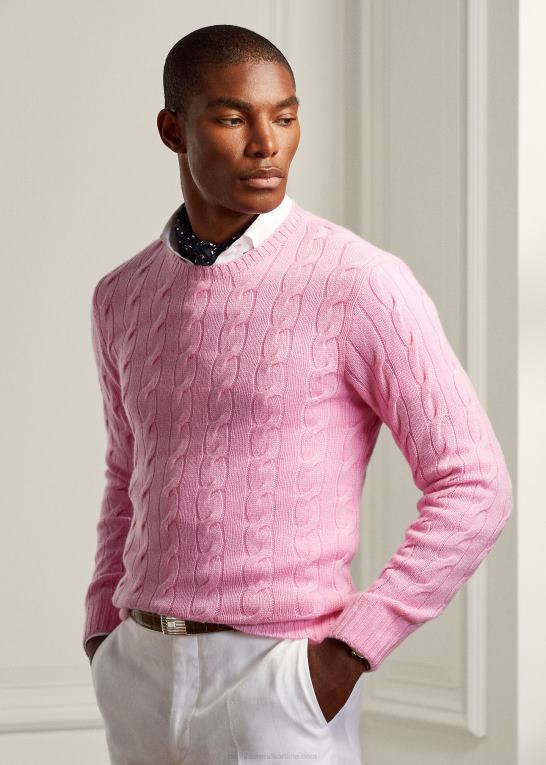 klassisk lyserød Mænd Ralph Lauren kabelstrikket kashmirtrøje Z426B80