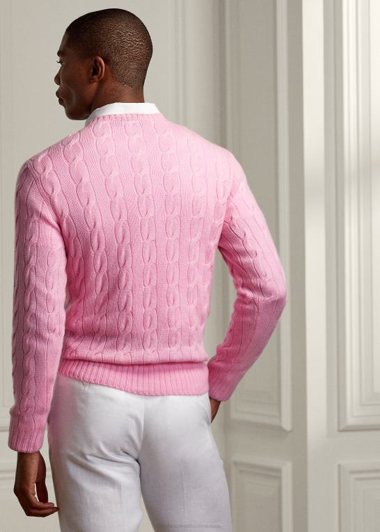 klassisk lyserød Mænd Ralph Lauren kabelstrikket kashmirtrøje Z426B80