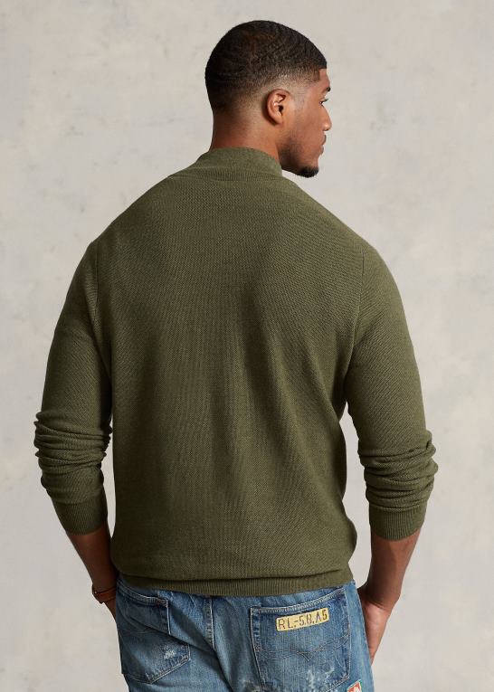 klassisk olivenlyng Mænd Ralph Lauren mesh-strikket bomuldstrøje med kvart lynlås Z426B1913