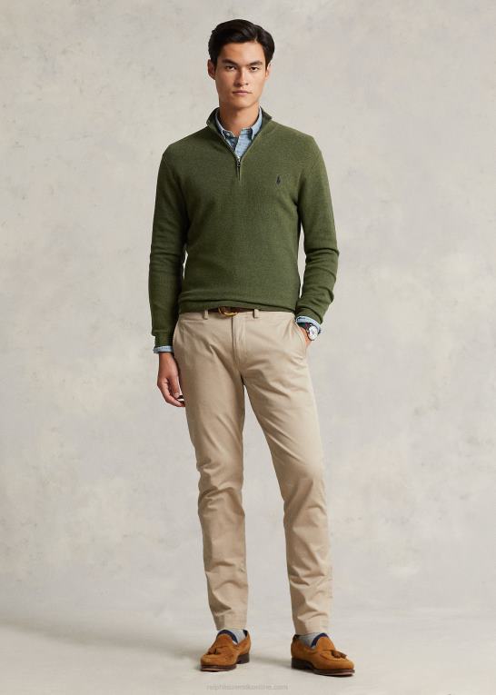 klassisk olivenlyng Mænd Ralph Lauren mesh-strikket bomuldstrøje med kvart lynlås Z426B514