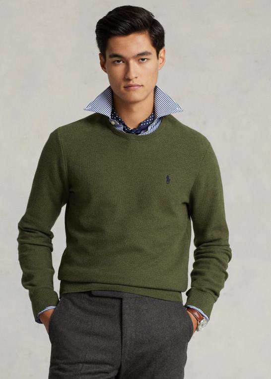 klassisk olivenlyng Mænd Ralph Lauren mesh-strikket bomuldstrøje med rund hals Z426B669