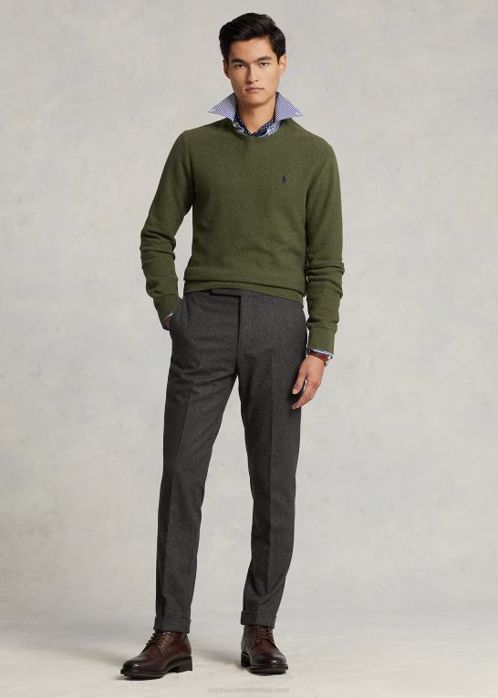 klassisk olivenlyng Mænd Ralph Lauren mesh-strikket bomuldstrøje med rund hals Z426B669