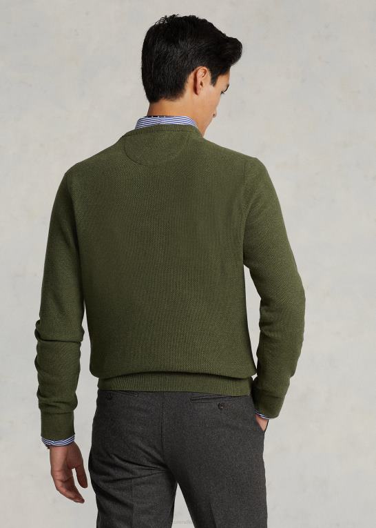 klassisk olivenlyng Mænd Ralph Lauren mesh-strikket bomuldstrøje med rund hals Z426B669