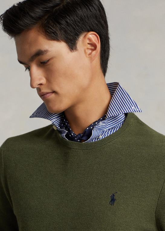 klassisk olivenlyng Mænd Ralph Lauren mesh-strikket bomuldstrøje med rund hals Z426B669