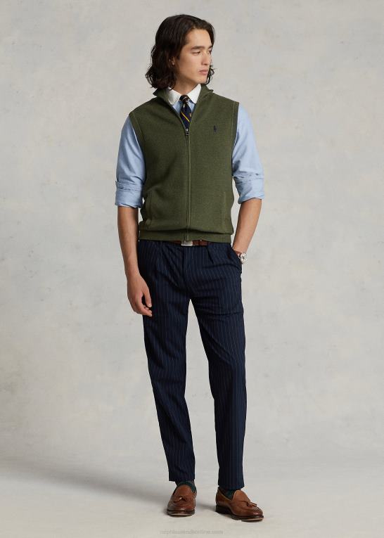 klassisk olivenlyng Mænd Ralph Lauren sweatervest i bomuld med fuld lynlås Z426B781