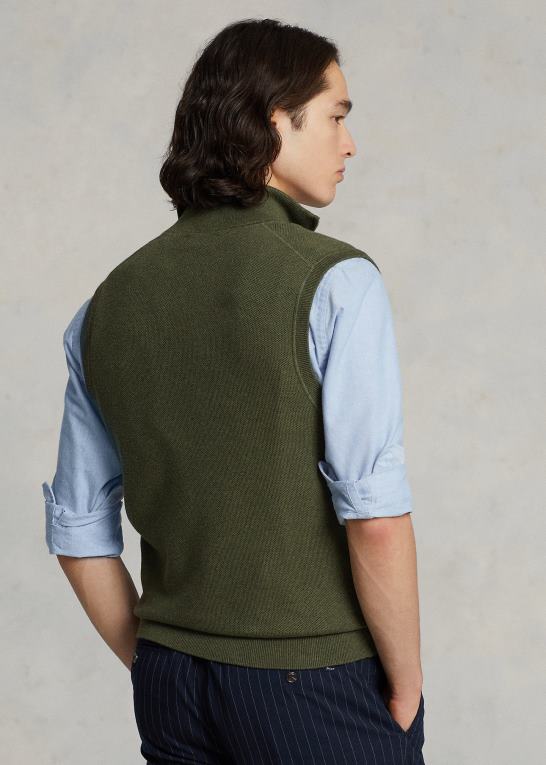 klassisk olivenlyng Mænd Ralph Lauren sweatervest i bomuld med fuld lynlås Z426B781