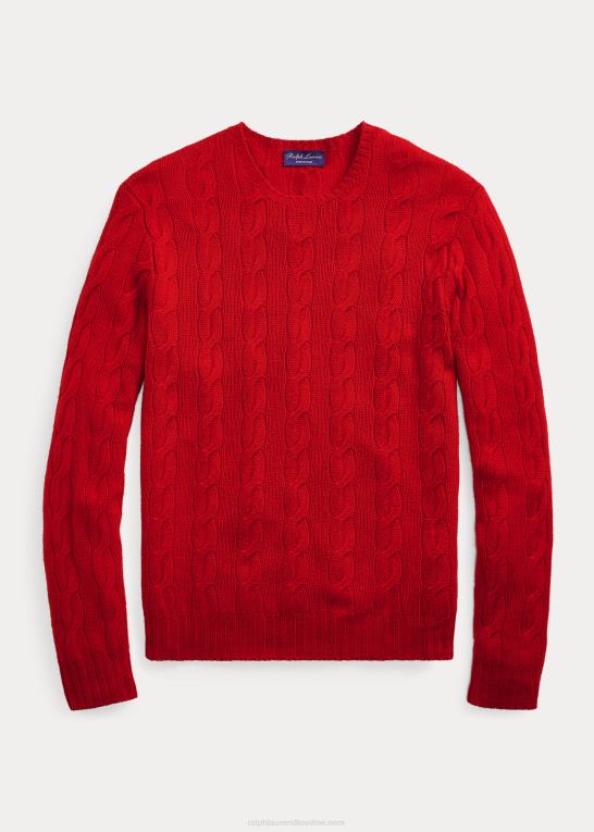 klassisk rød Mænd Ralph Lauren kabelstrikket kashmirtrøje Z426B69
