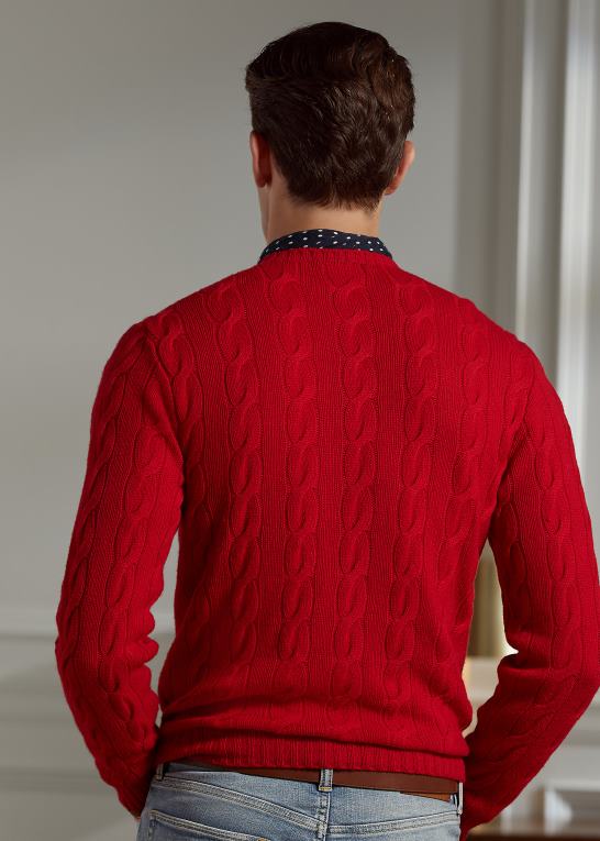 klassisk rød Mænd Ralph Lauren kabelstrikket kashmirtrøje Z426B69