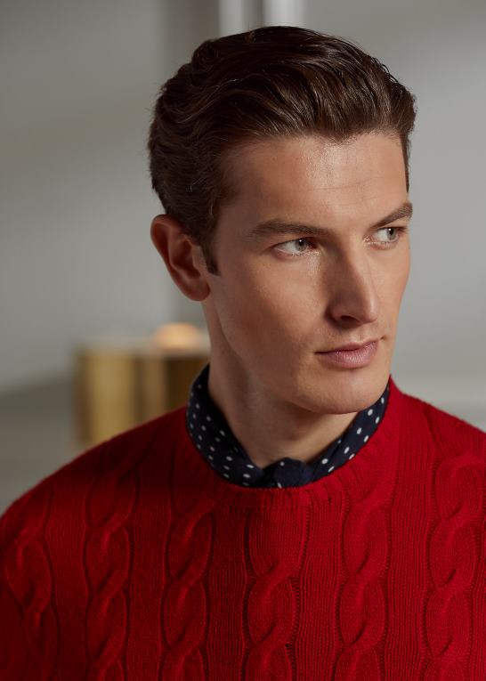 klassisk rød Mænd Ralph Lauren kabelstrikket kashmirtrøje Z426B69