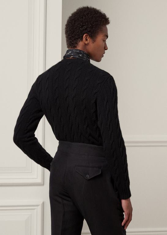 klassisk sort Mænd Ralph Lauren kabelstrikket kashmirtrøje Z426B73