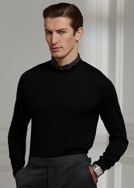 klassisk sort Mænd Ralph Lauren kashmir sweater med rund hals Z426B49
