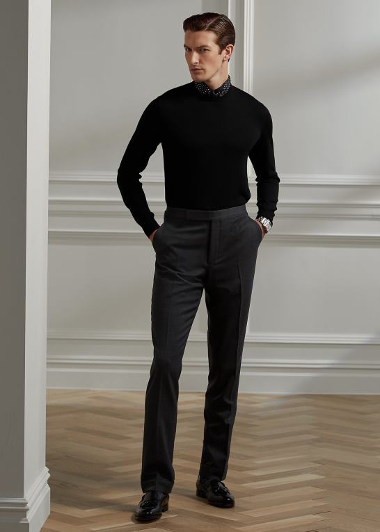 klassisk sort Mænd Ralph Lauren kashmir sweater med rund hals Z426B49