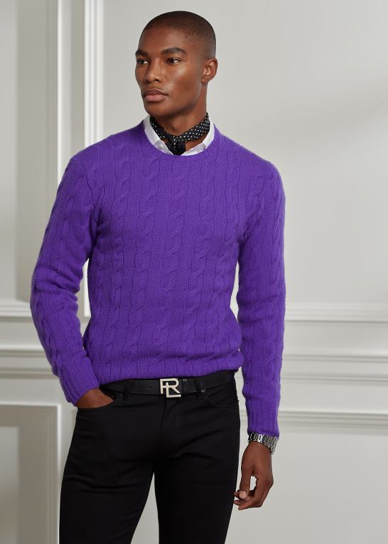 klassisk violet Mænd Ralph Lauren kabelstrikket kashmirtrøje Z426B74