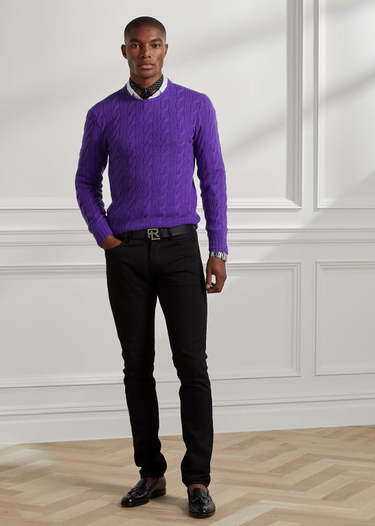 klassisk violet Mænd Ralph Lauren kabelstrikket kashmirtrøje Z426B74