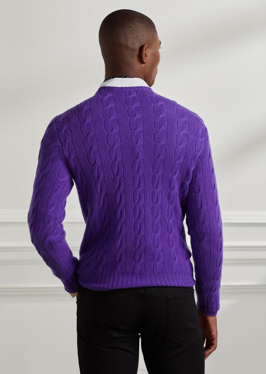 klassisk violet Mænd Ralph Lauren kabelstrikket kashmirtrøje Z426B74