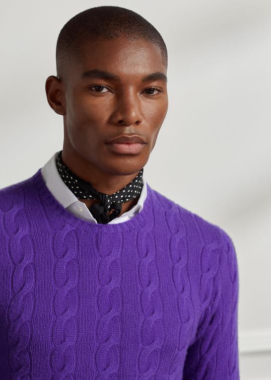klassisk violet Mænd Ralph Lauren kabelstrikket kashmirtrøje Z426B74