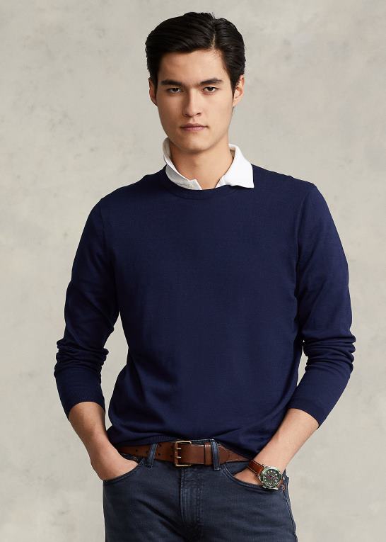lys flåde Mænd Ralph Lauren bomuldstrøje med rund hals Z426B1066