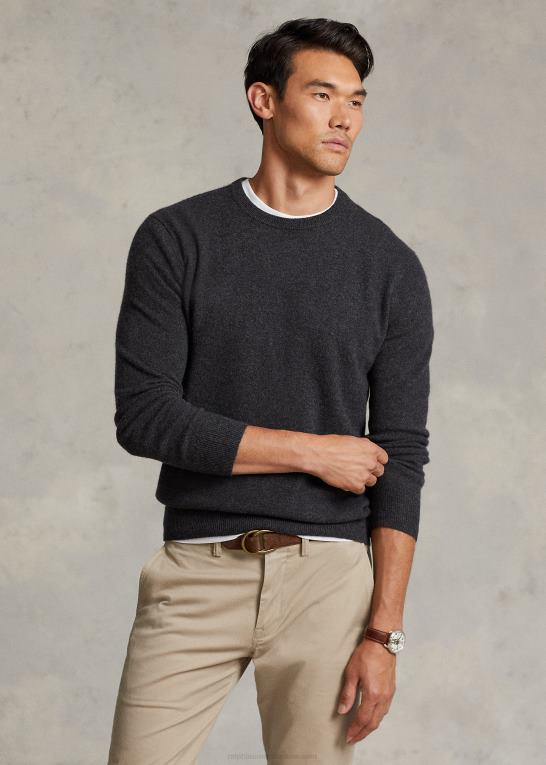 mørk granitlyng Mænd Ralph Lauren vaskbar kashmir sweater med rund hals Z426B601