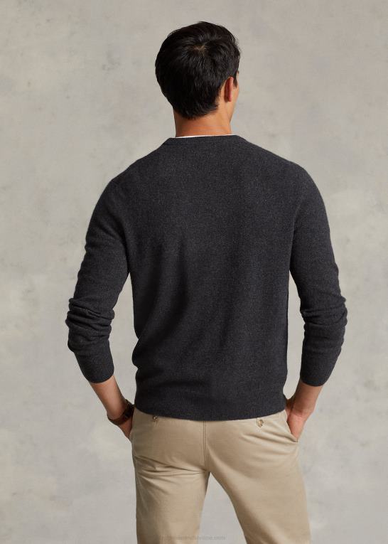 mørk granitlyng Mænd Ralph Lauren vaskbar kashmir sweater med rund hals Z426B601