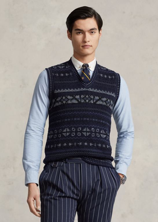 marine combo Mænd Ralph Lauren fair isle sweatervest i bomuldsblanding Z426B1029