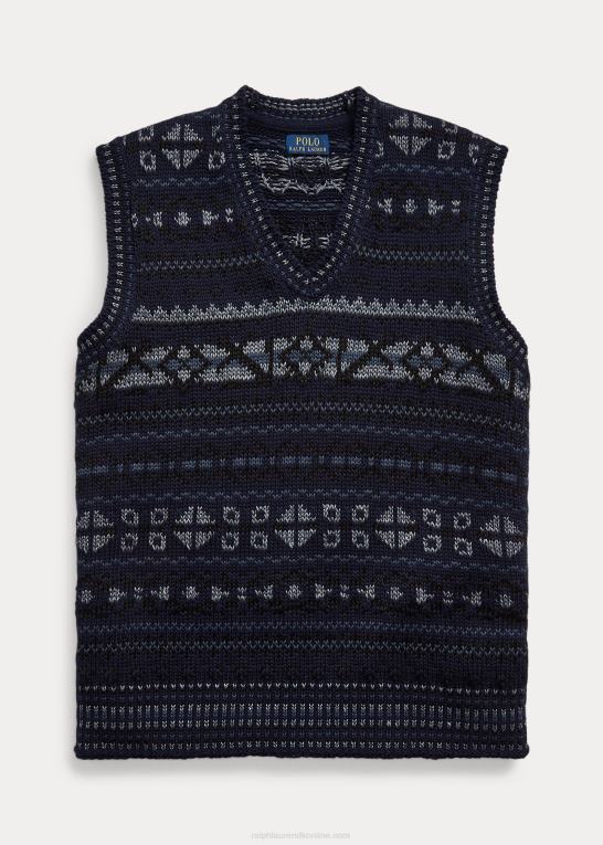 marine combo Mænd Ralph Lauren fair isle sweatervest i bomuldsblanding Z426B1029