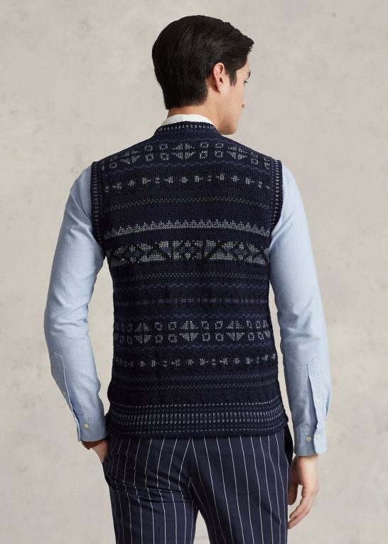 marine combo Mænd Ralph Lauren fair isle sweatervest i bomuldsblanding Z426B1029