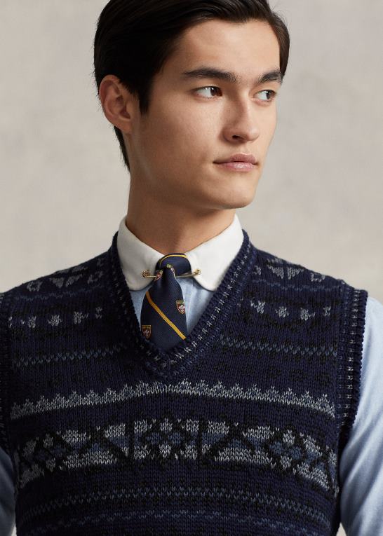 marine combo Mænd Ralph Lauren fair isle sweatervest i bomuldsblanding Z426B1029