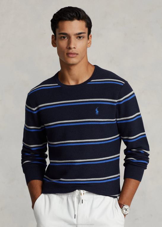 marine combo Mænd Ralph Lauren stribet mesh-strikket bomuldstrøje Z426B548
