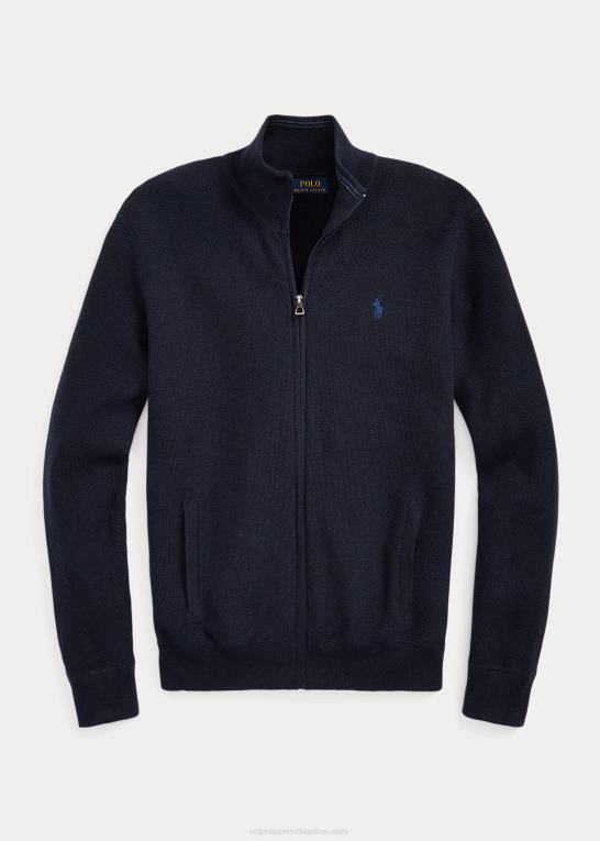 marine lyng Mænd Ralph Lauren mesh-strikket bomuldstrøje med fuld lynlås Z426B842