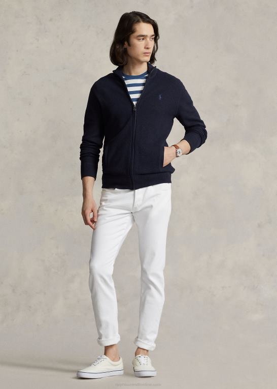 marine lyng Mænd Ralph Lauren mesh-strikket bomuldstrøje med fuld lynlås Z426B842