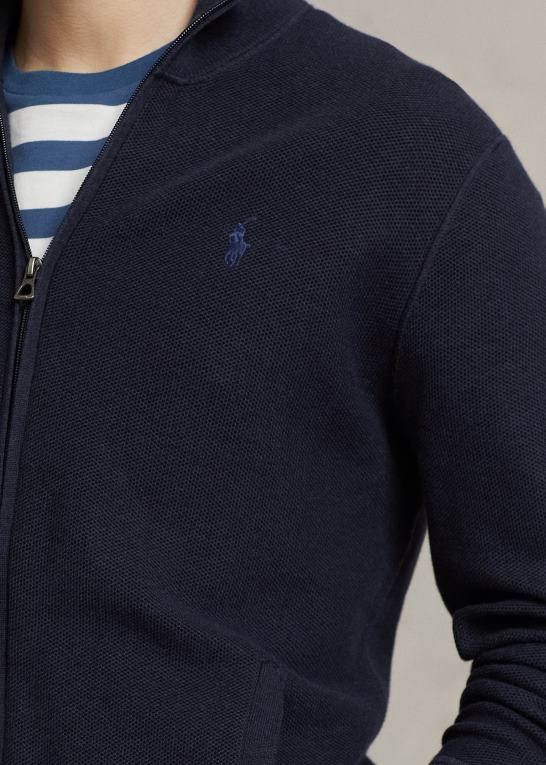 marine lyng Mænd Ralph Lauren mesh-strikket bomuldstrøje med fuld lynlås Z426B842
