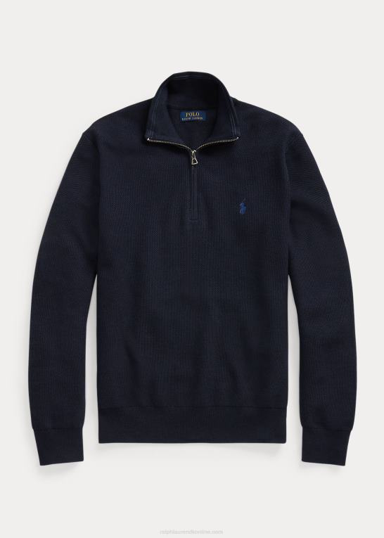 marine lyng Mænd Ralph Lauren mesh-strikket bomuldstrøje med kvart lynlås Z426B1243