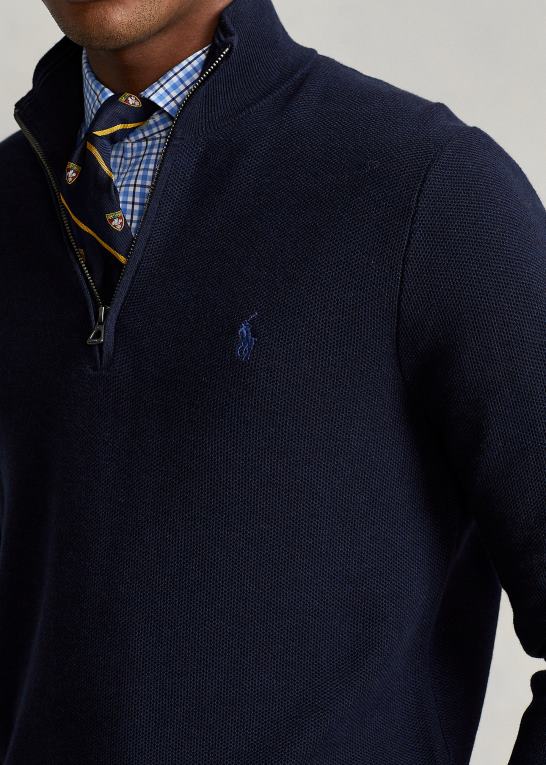 marine lyng Mænd Ralph Lauren mesh-strikket bomuldstrøje med kvart lynlås Z426B1243