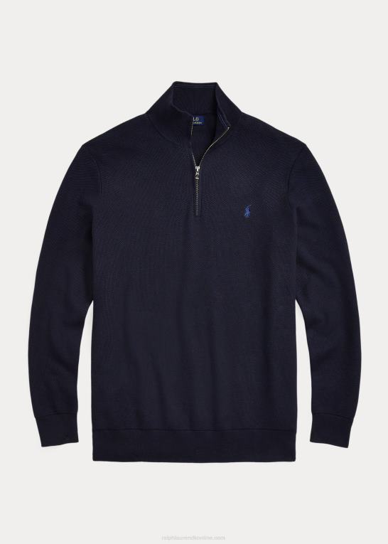 marine lyng Mænd Ralph Lauren mesh-strikket bomuldstrøje med kvart lynlås Z426B1914