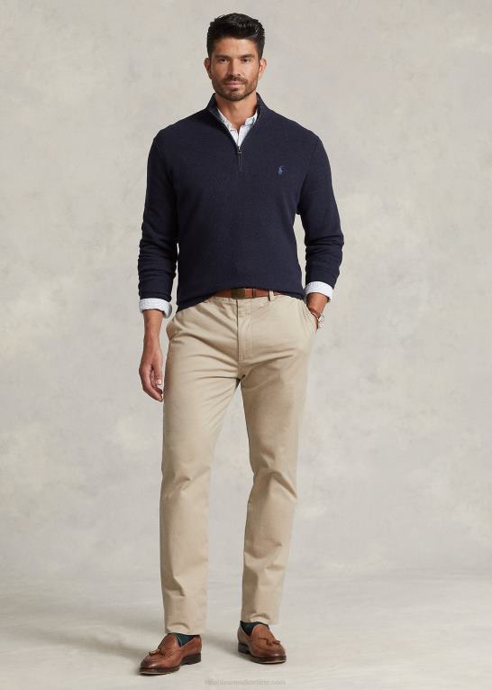 marine lyng Mænd Ralph Lauren mesh-strikket bomuldstrøje med kvart lynlås Z426B1914
