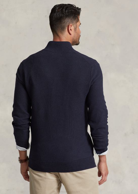 marine lyng Mænd Ralph Lauren mesh-strikket bomuldstrøje med kvart lynlås Z426B1914