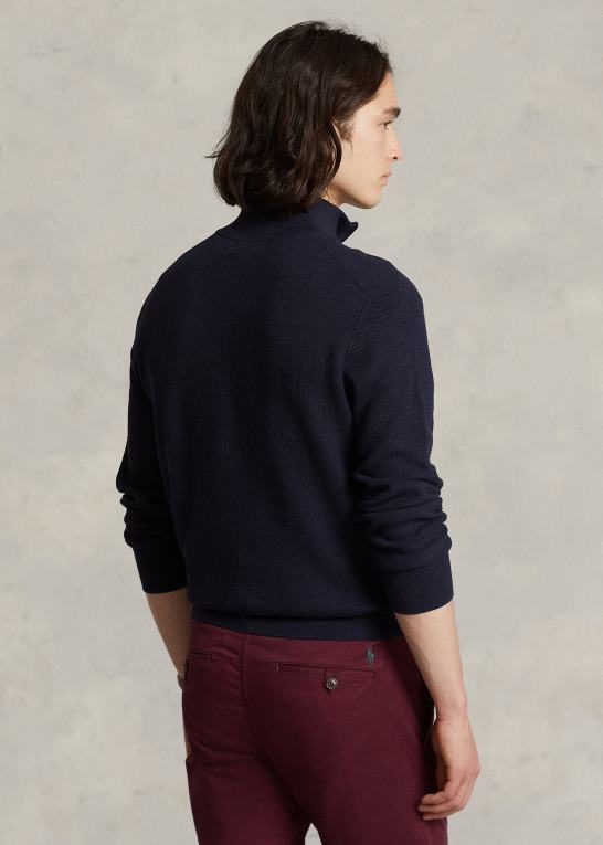 marine lyng Mænd Ralph Lauren mesh-strikket bomuldstrøje med kvart lynlås Z426B509
