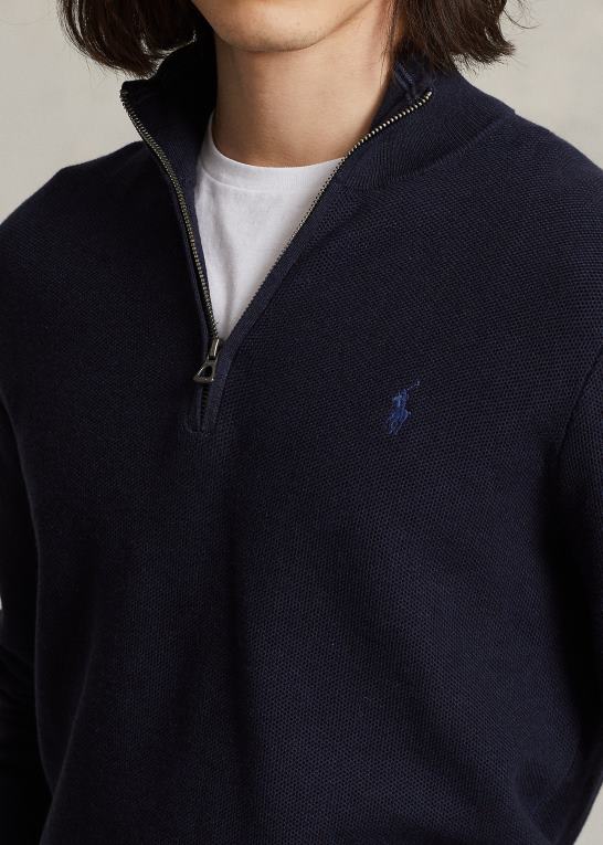 marine lyng Mænd Ralph Lauren mesh-strikket bomuldstrøje med kvart lynlås Z426B509