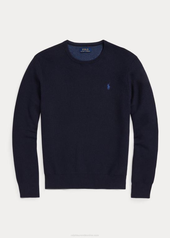 marine lyng Mænd Ralph Lauren mesh-strikket bomuldstrøje med rund hals Z426B670