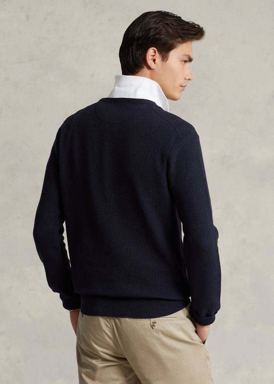 marine lyng Mænd Ralph Lauren mesh-strikket bomuldstrøje med rund hals Z426B670